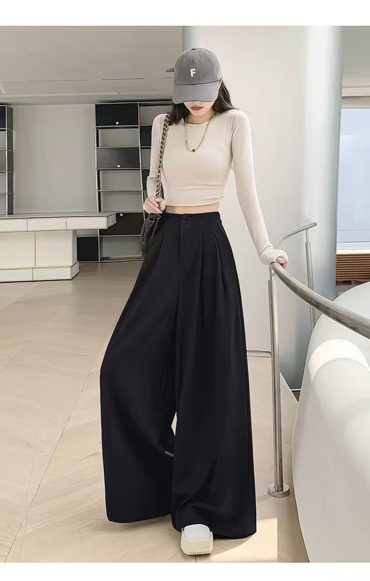 【纳米秀】2025夏季阔腿拖地高腰休闲西装裤