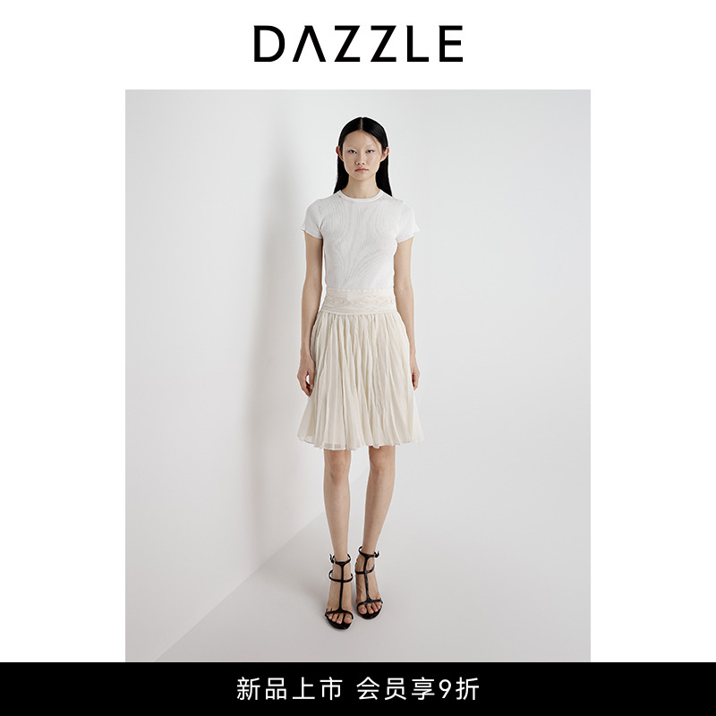 DAZZLE 地素连衣裙2025年夏季新款白色百褶连衣裙2J2O495
