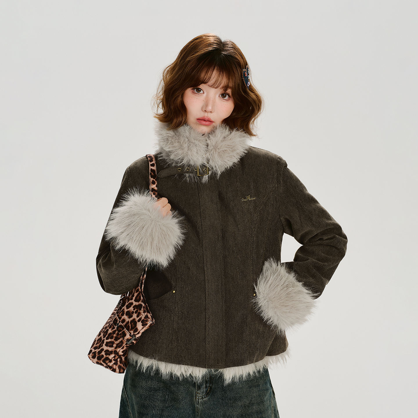 Girlyhalo栗色灯芯绒厚外套91574-