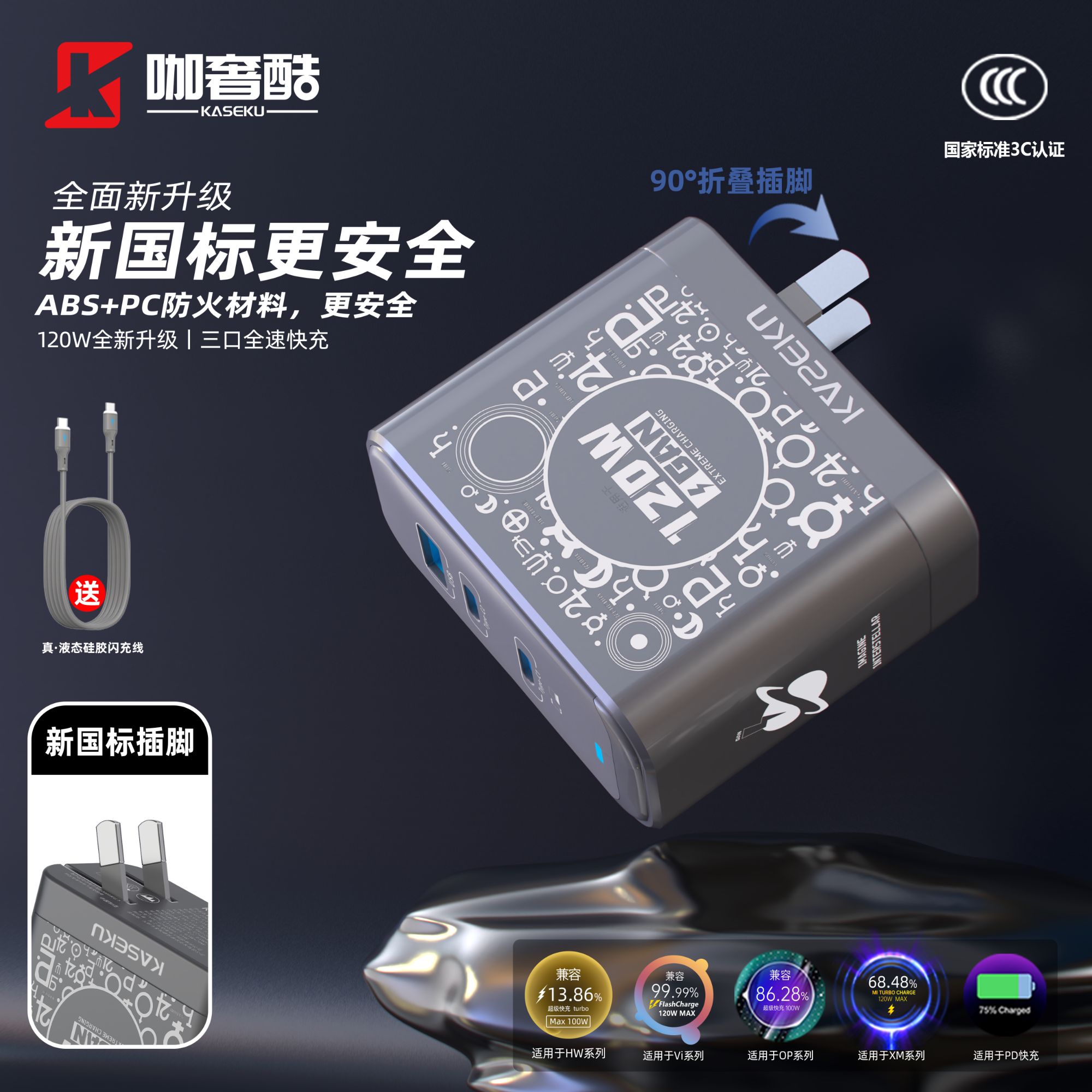 KASEKU/咖奢酷120瓦双氮化镓全协议充电头2C1A