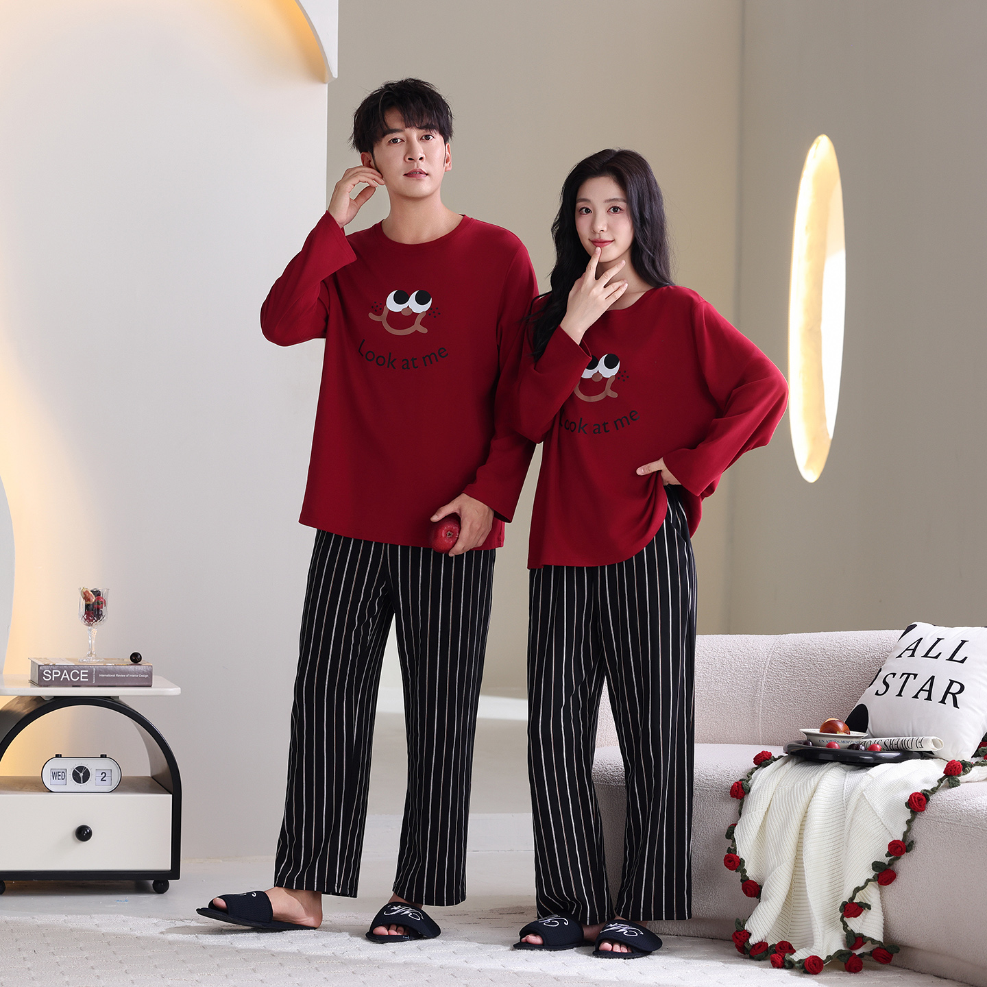 家居服套装长袖休闲圆领可外穿睡衣冬季卡通女秋季