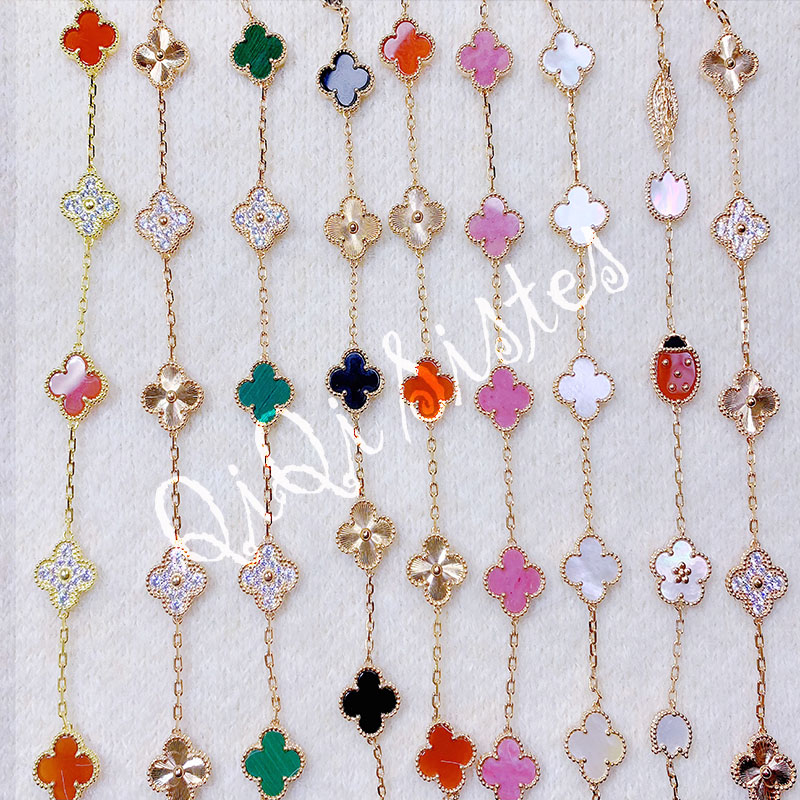 铜合金手链 镀K金 轻奢气质 时尚 五花四叶草手链经典镶嵌百搭