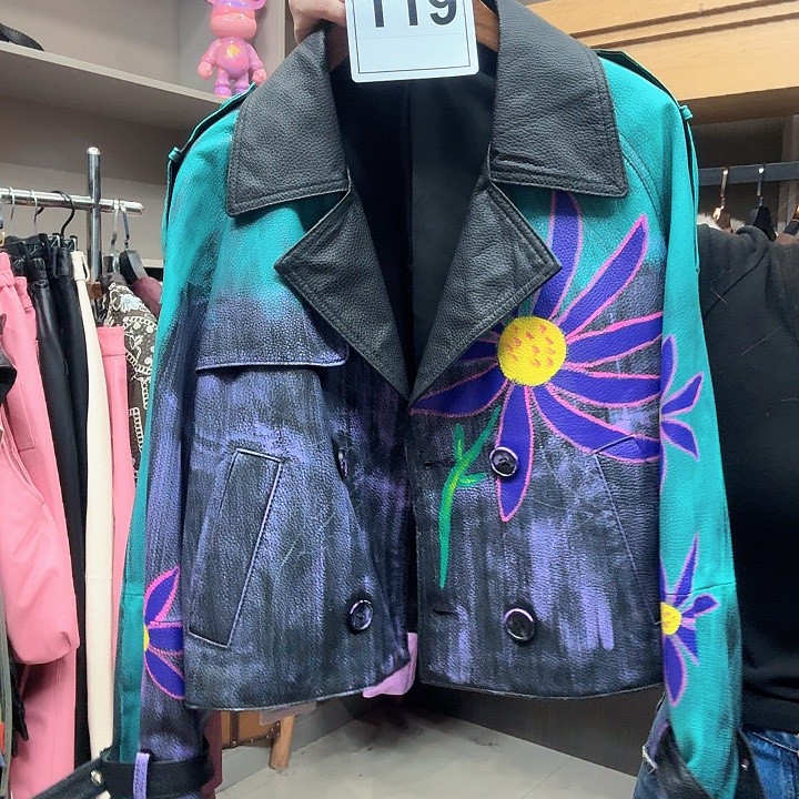 手绘女装真皮皮衣