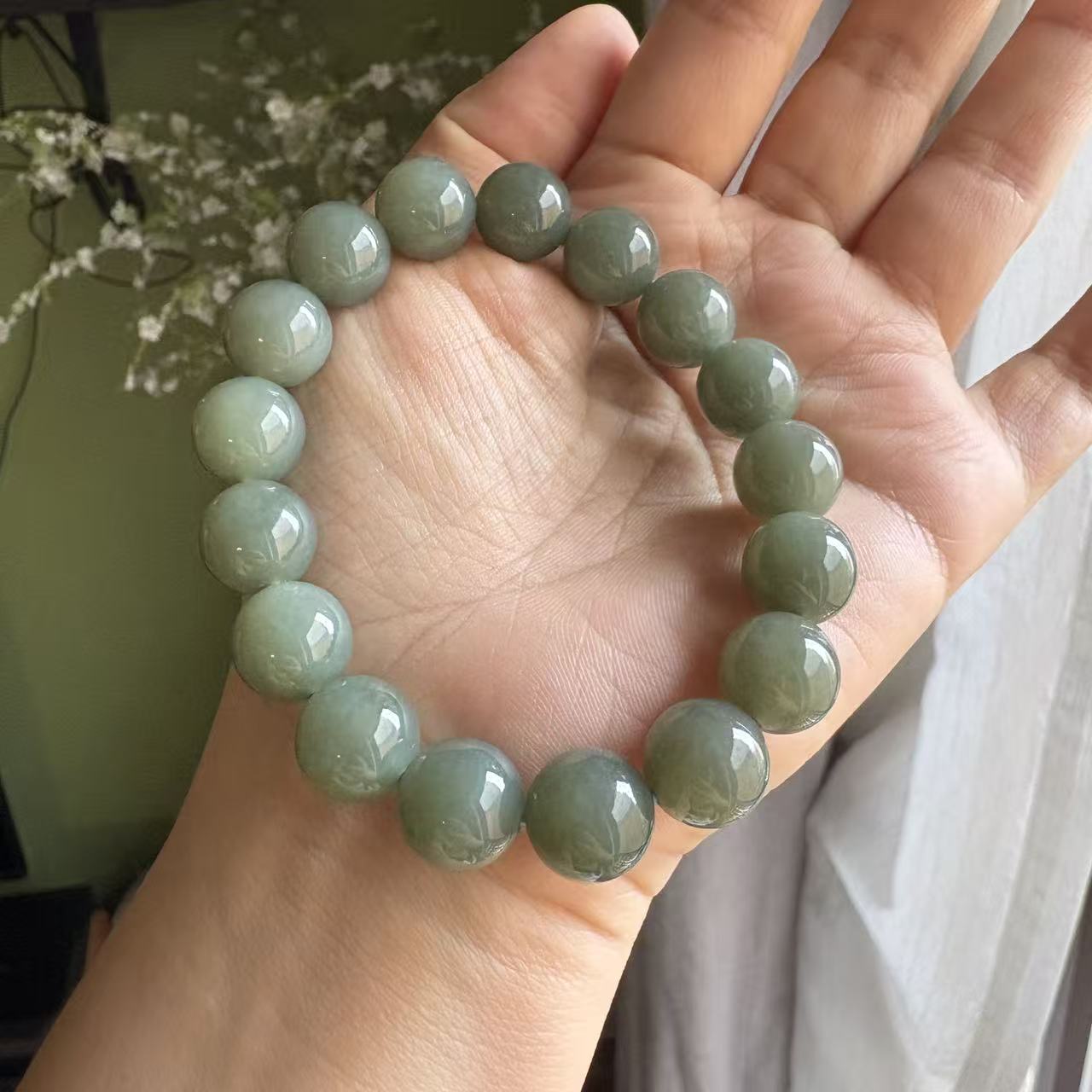 12mm和田玉新疆且末蓝圆珠手串