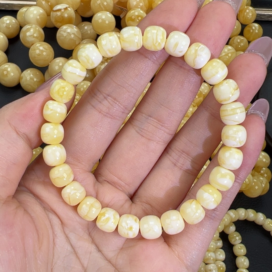 琥珀未镶嵌手链8瓷白精工