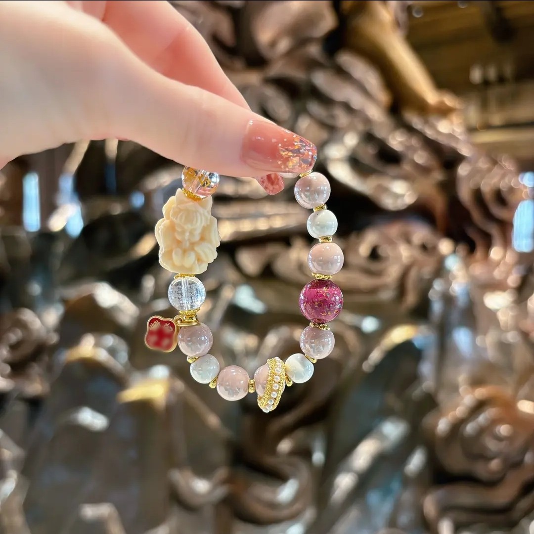 非金属珐琅手链 九尾凤九灵狐粉瓷大漆珠新中式女款手链