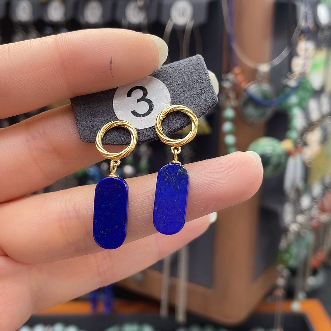 青金石耳饰银S925镶嵌878gjkiuj