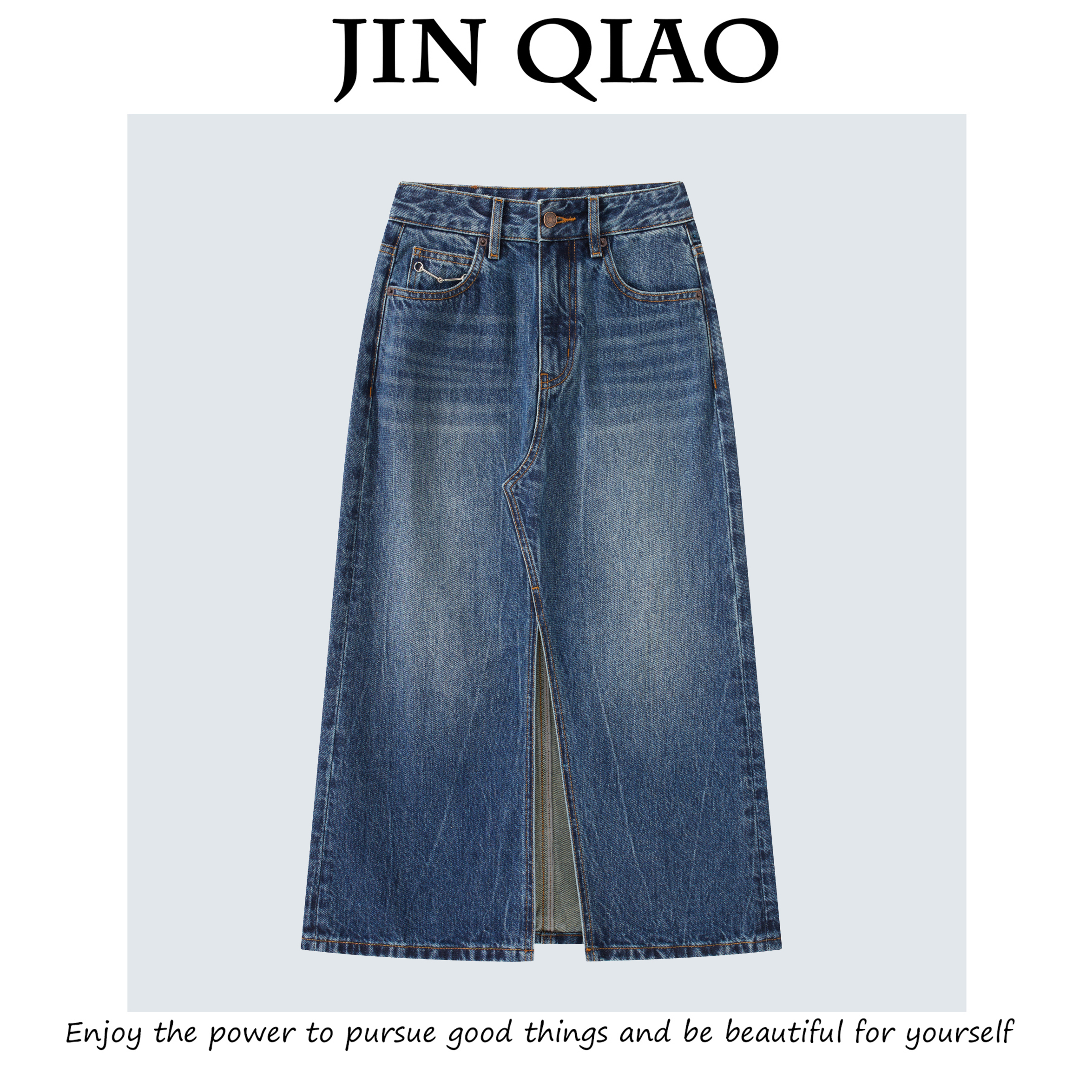 JIN QIAO【臻汐】土耳其大牛系列开叉牛仔长裙 显瘦半身裙#Q5909