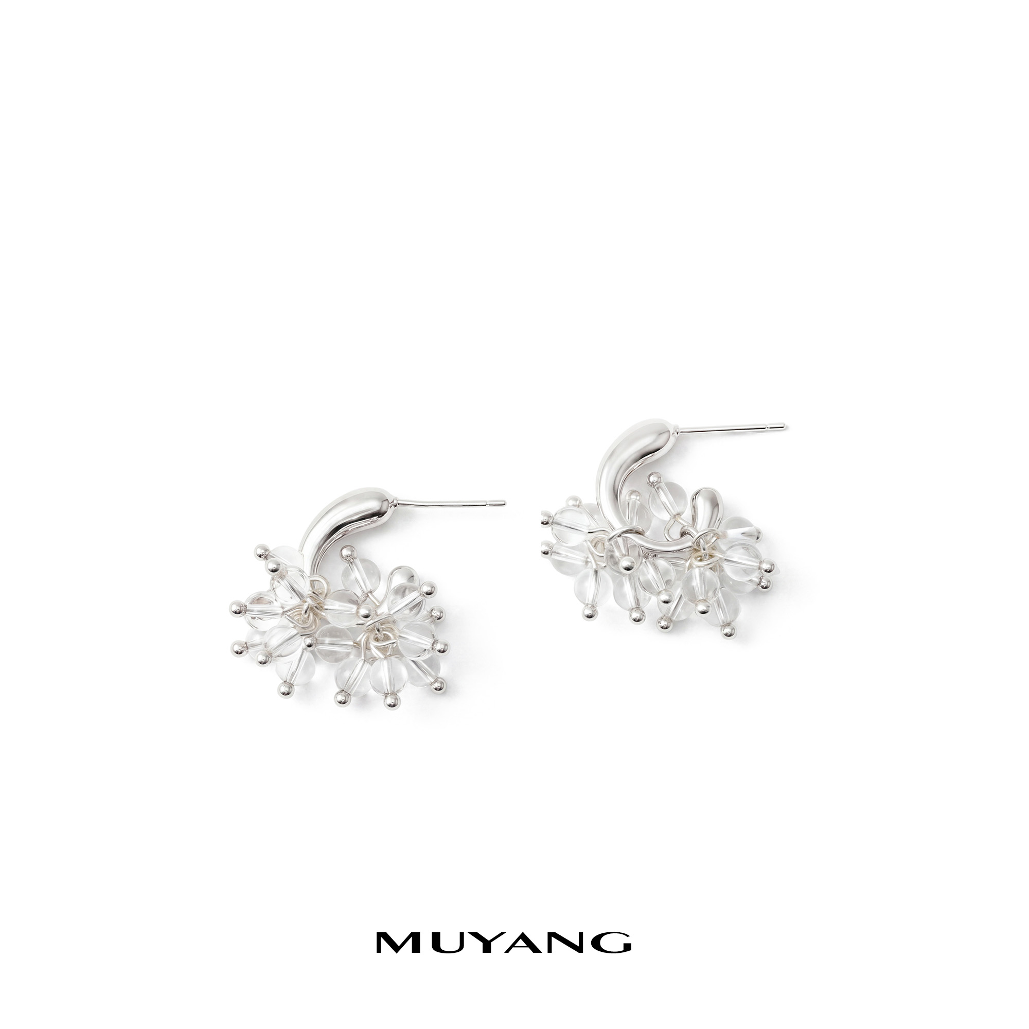 muyang/慕阳 铜合金玻璃耳饰 手工气质白色小众简约设计穗澜耳钉