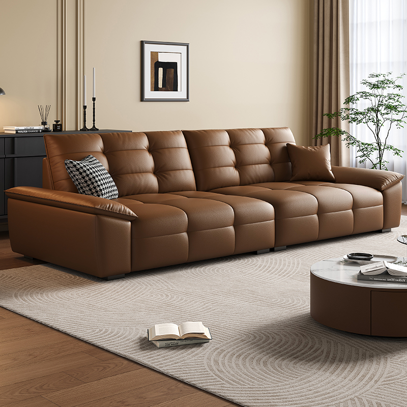 【DDC】9112意式极简华夫格真皮沙发简约现代小户型头层牛皮沙发