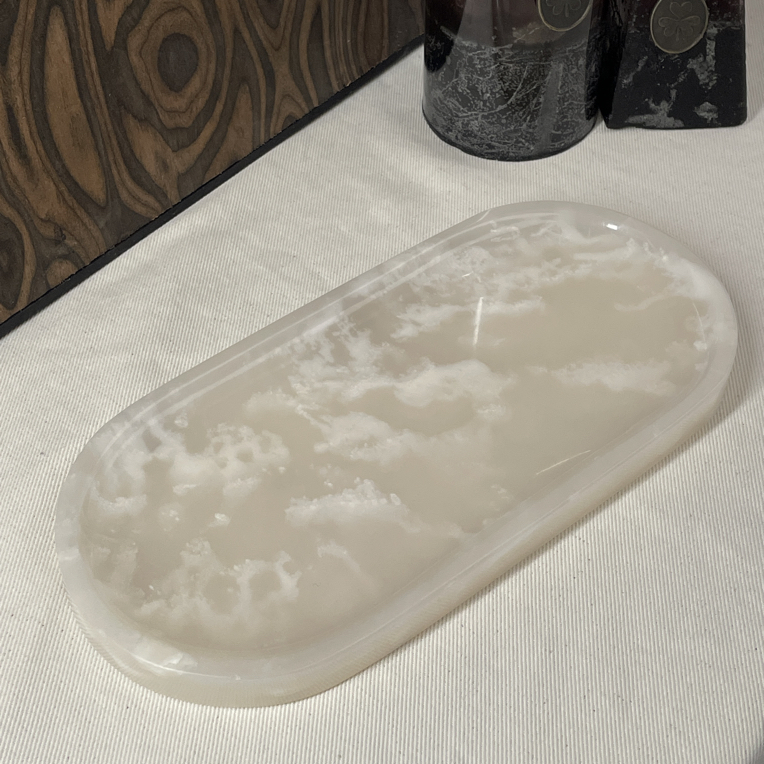 白玉大理石托盘高级感酒店洗手台置物收纳装饰摆件水果托盘