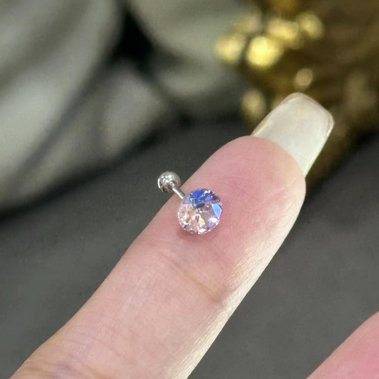 925银耳饰 粉色精致耳钉-4519