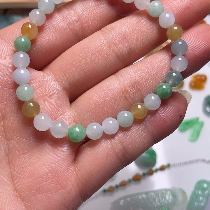 定制翡翠未镶嵌三彩多宝手链