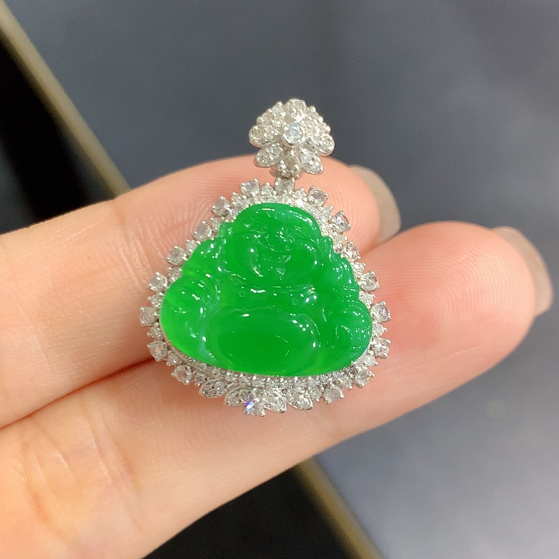 翡翠18K金镶嵌吊坠(不含链)