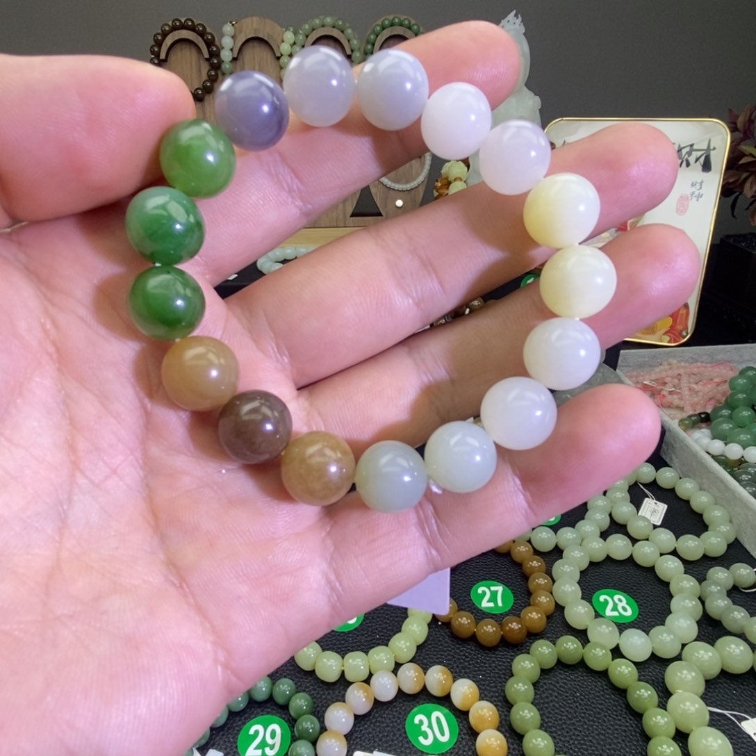 和田玉手链未镶嵌卡12多宝