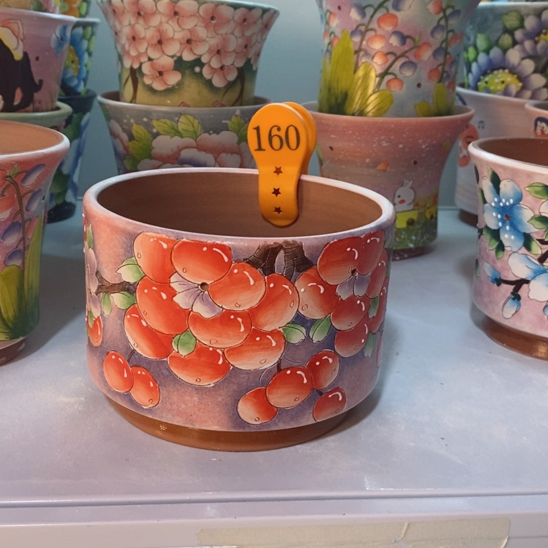 紫砂花盆清*红陶手绘花盆