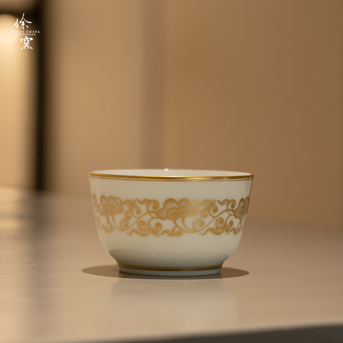 徐窑 描金灵芝锦绣杯 黄金主人杯品茗杯景德镇手工手绘陶瓷茶器