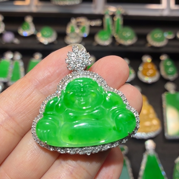 翡翠18K金镶嵌吊坠(不含链)翡翠