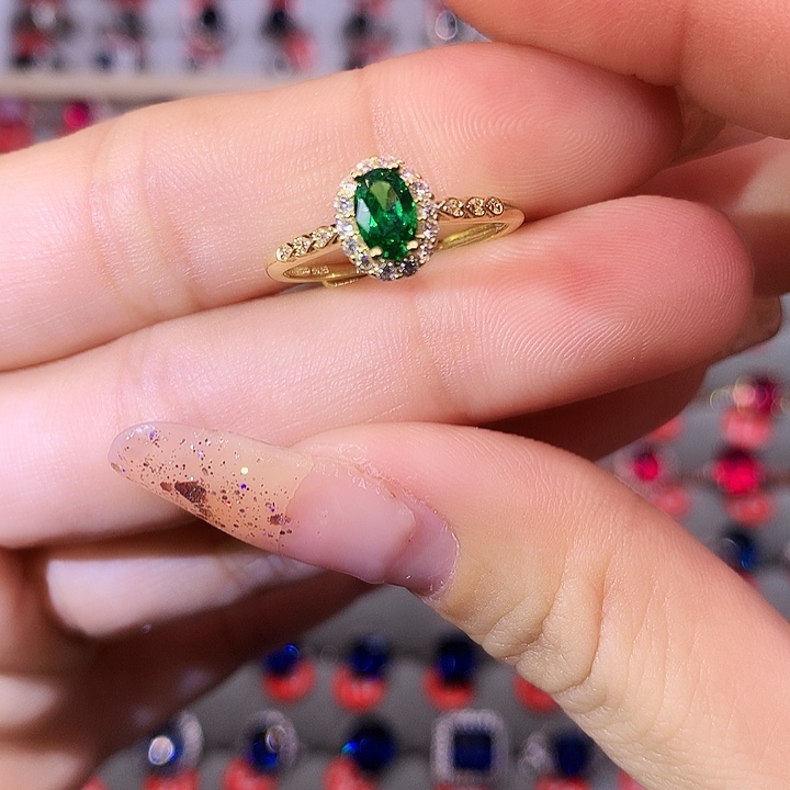 透辉石戒指银S925镶嵌戒指