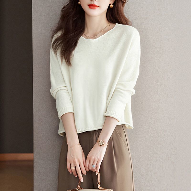 66ZMT10294秋季设计下摆卷边针织衫上衣女简约设计感长袖打底毛衣