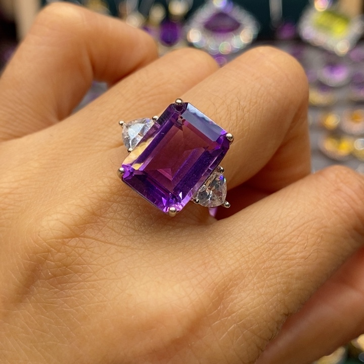 水晶戒指银S925镶嵌天然水晶戒指