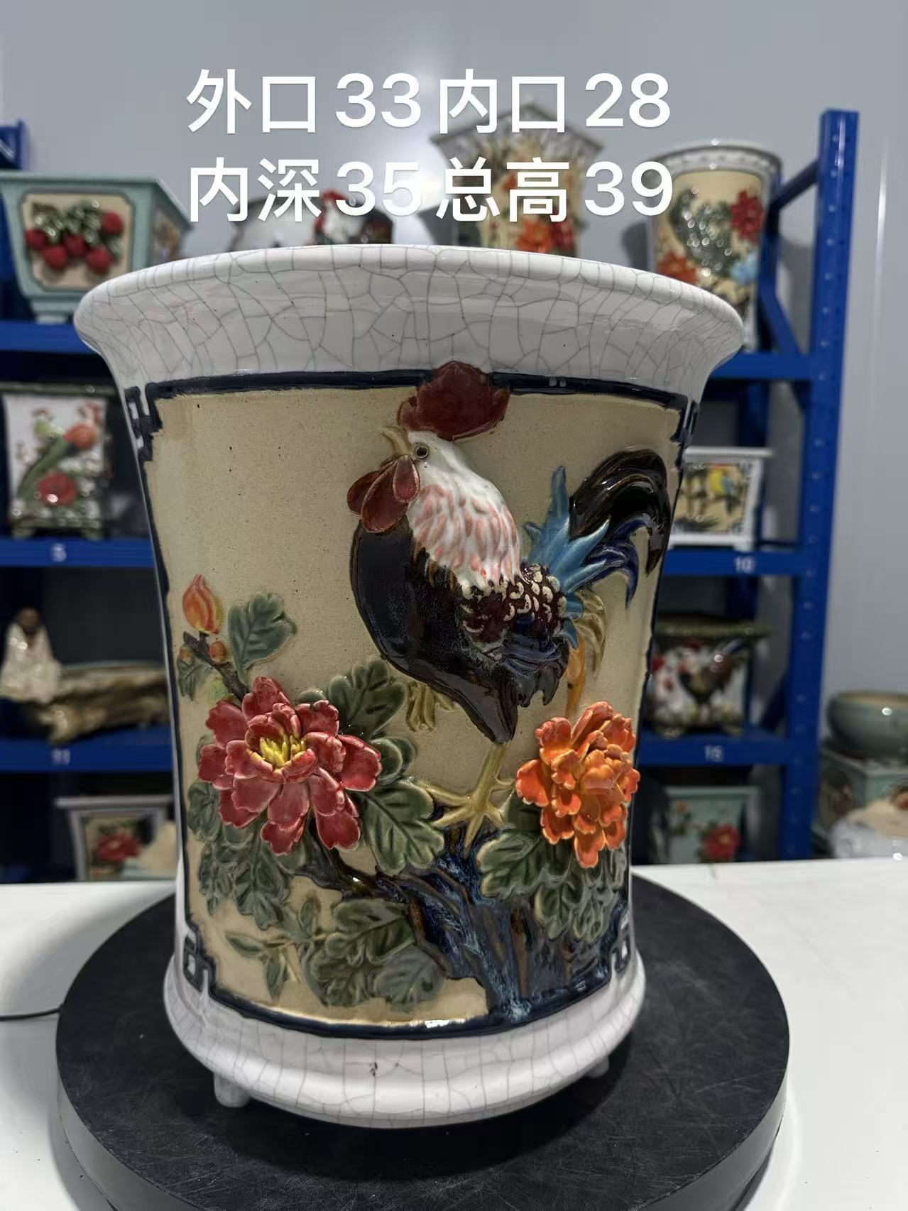 正宗岭南收腰圆筒石湾公鸡牡丹财鹿大规格花盆美观实用