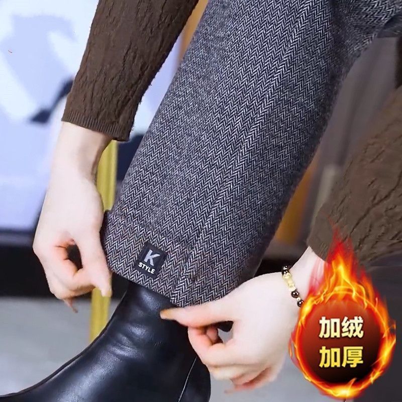 女士冬季裤子加绒呢子阔腿筒裤中年妈妈秋冬长裤百搭九分休闲裤子