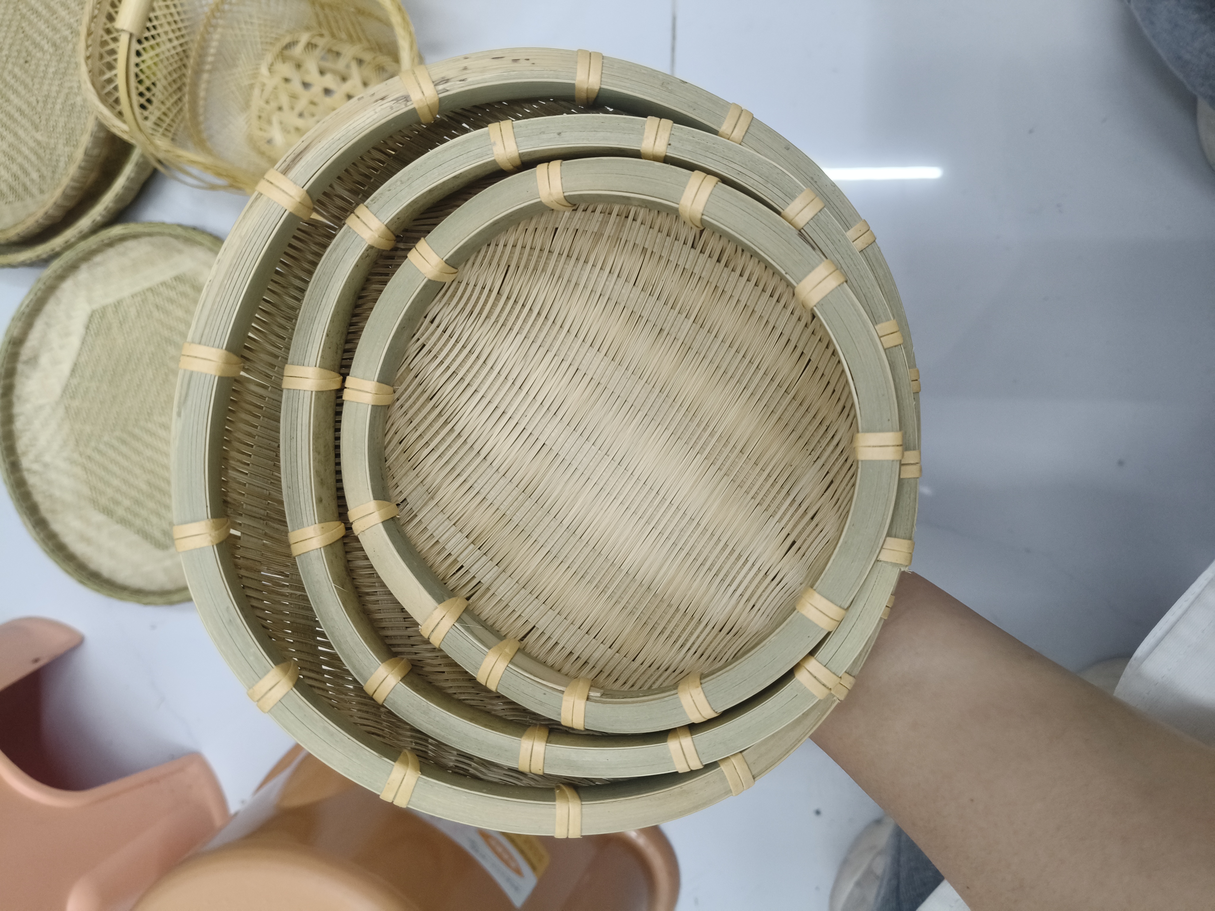 手工竹编圆形14*16*19公分淘米箩沥水簸箕可作水果篮馒头包子竹筐