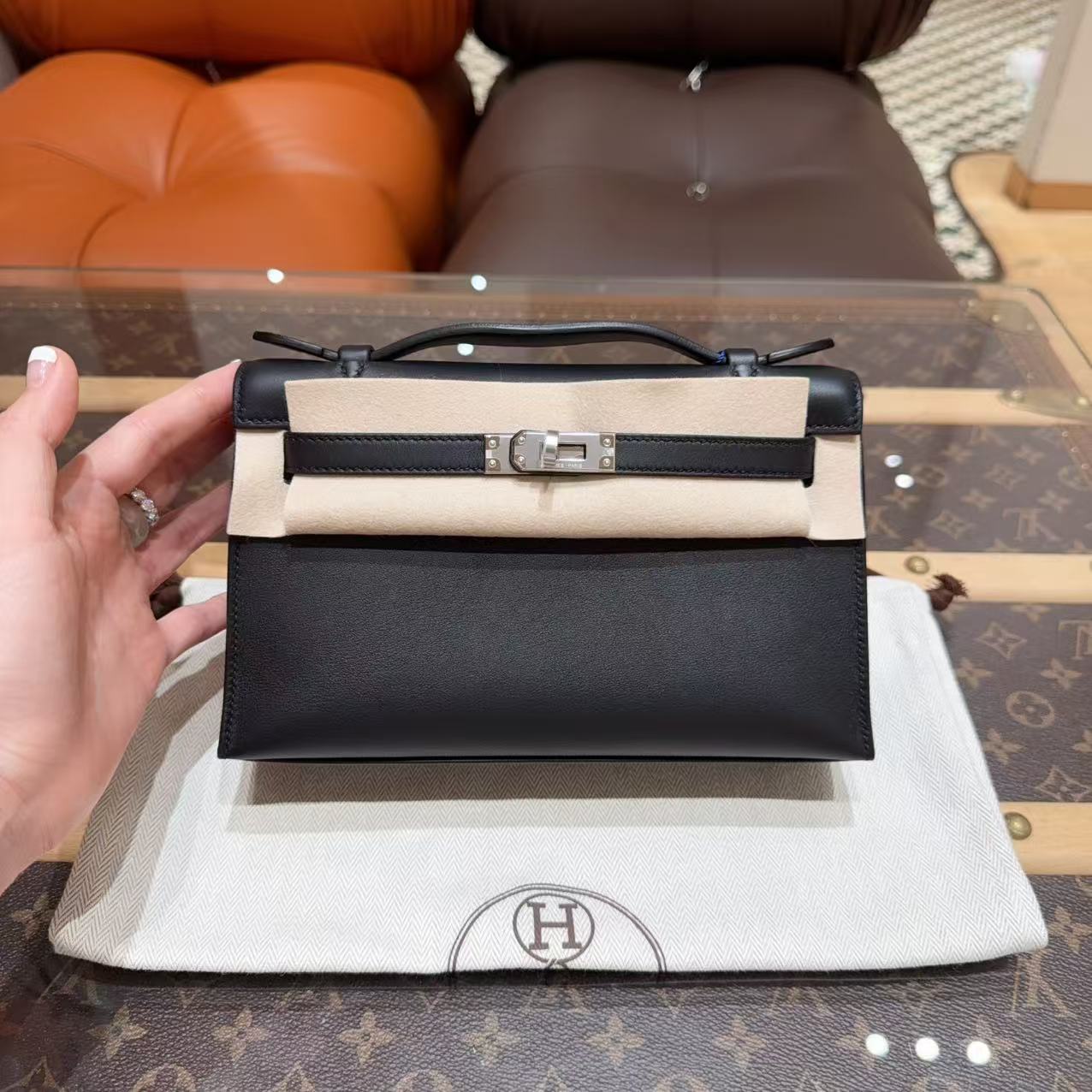 未使用 Hermes/爱马仕 minikelly一代  黑银 swift皮 K刻！大全套！