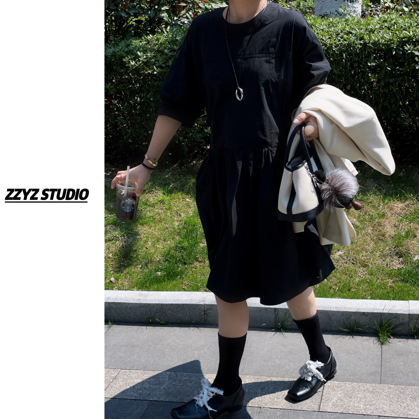 【ZZYZ】“冷萃冰茉莉”茶歇气质温婉长袖连衣裙减龄百搭显瘦中长款裙