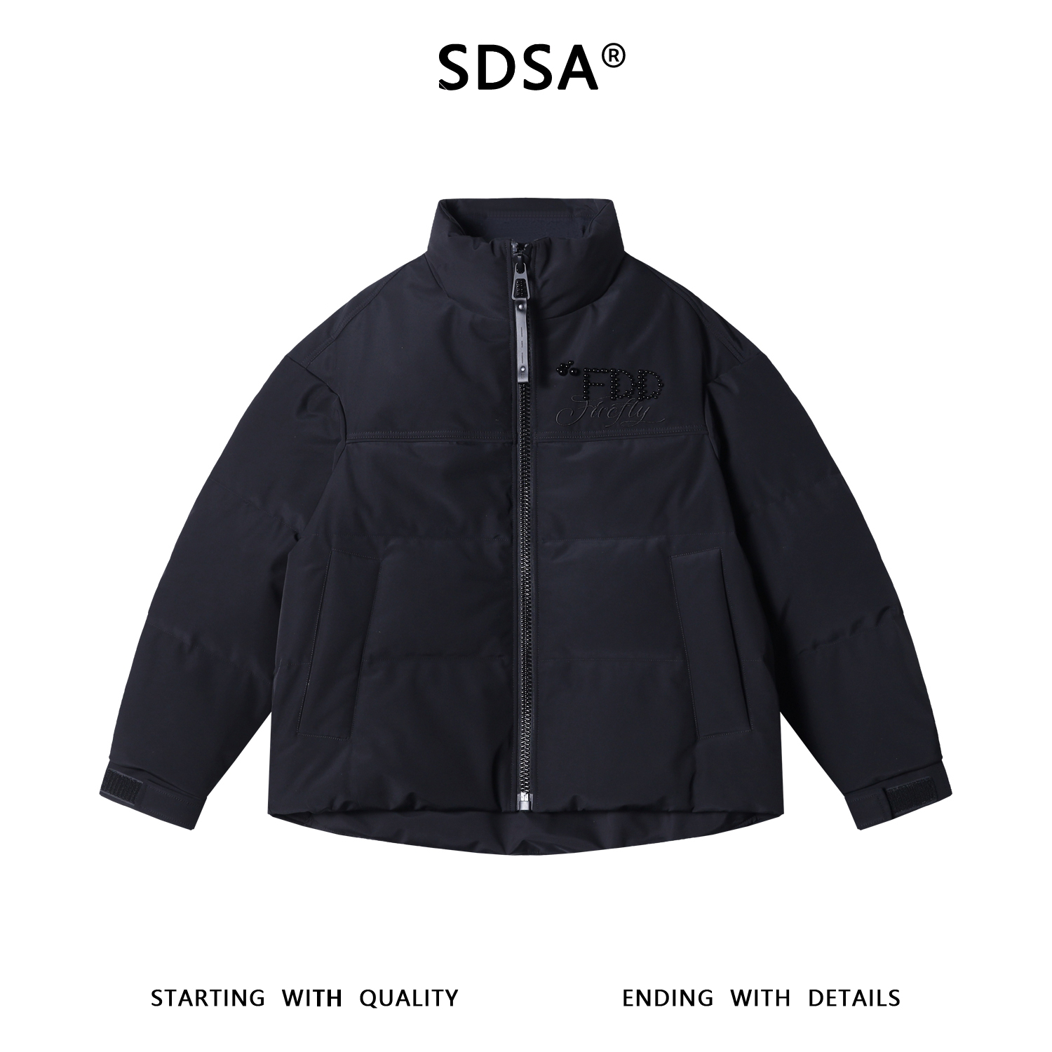 SDSA秋冬新款痞帅男装美式珠子刺绣字母拉链立领羽绒服外套百搭