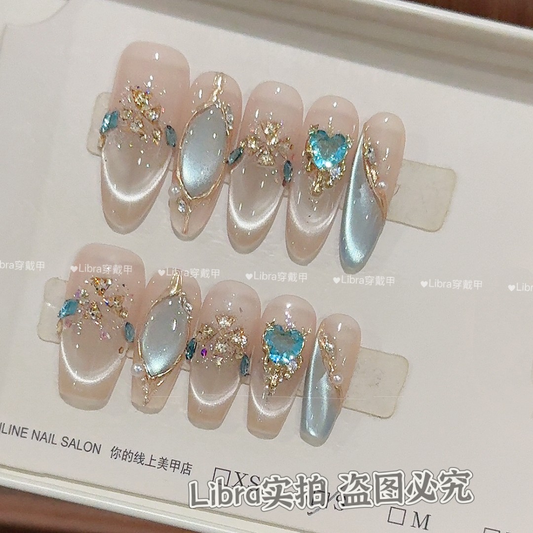 【蓝纱心语】简约纯欲穿戴式卸甲片闪钻手工定制穿戴甲