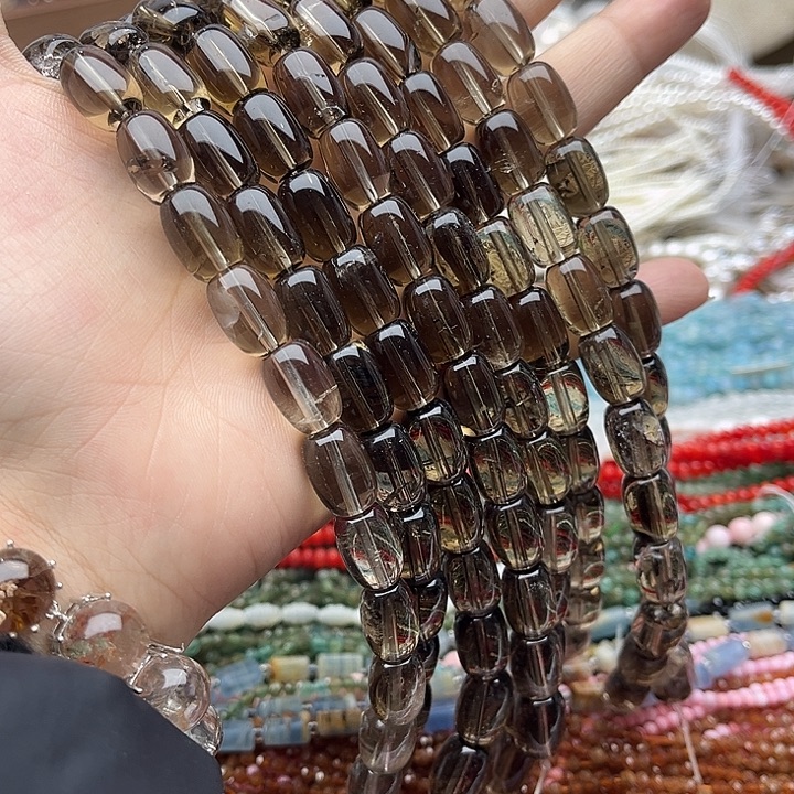 玛瑙/玉髓未镶嵌珠宝半成品一条10/13mm左右茶晶桶珠