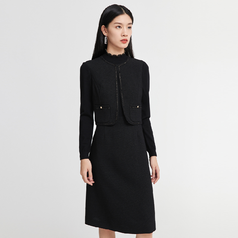 【白桦专属】赢智尚优雅小香风假两件名媛连衣裙ZF02322