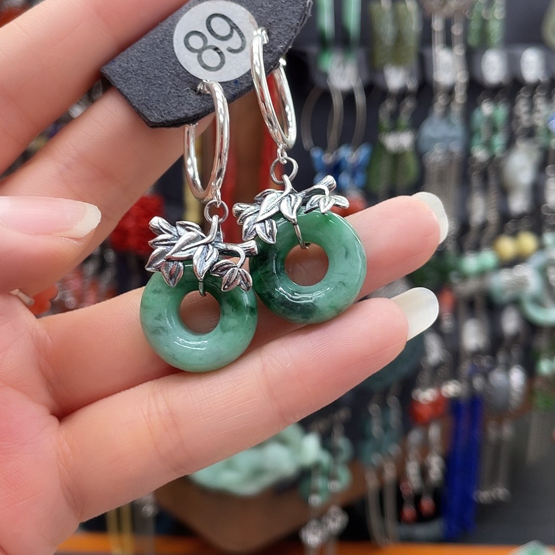 翡翠耳饰银S925镶嵌于*829ghnhggh