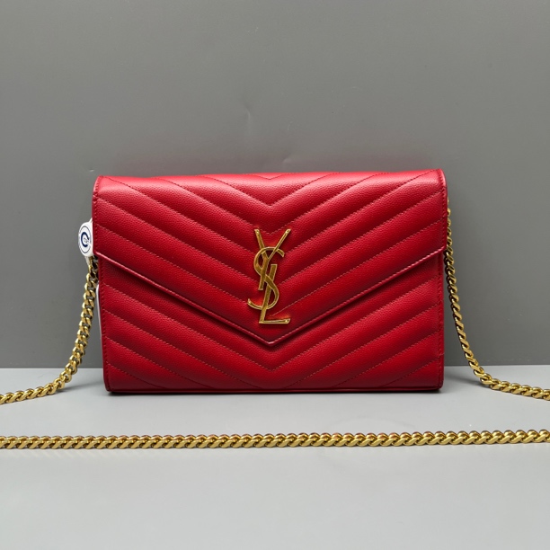 95新 YSL/圣罗兰 红金鱼子酱中号信封链条包 尺寸22*14 JM