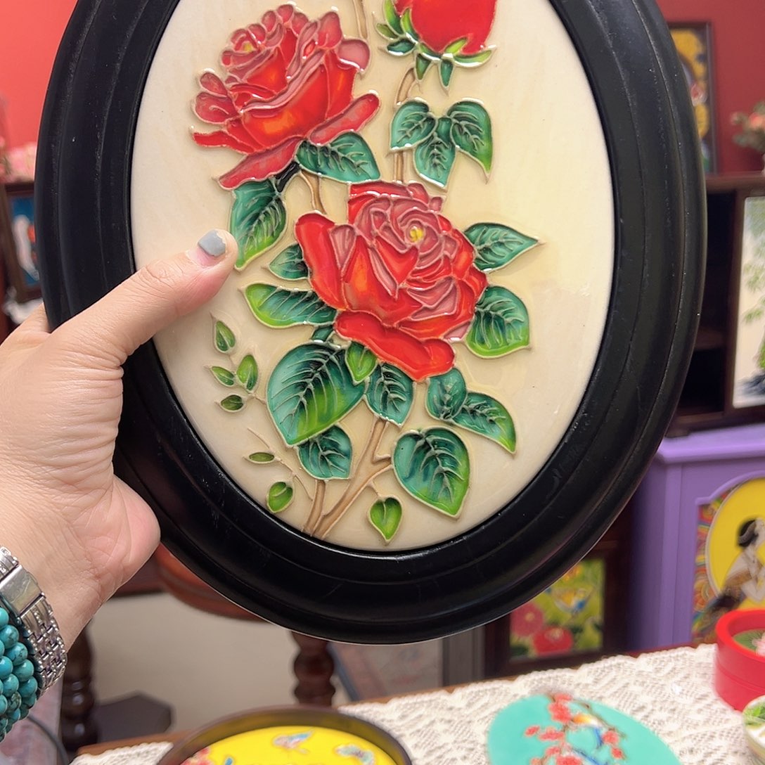 永****手工艺品琉璃椭圆茶盘玫瑰一首浪漫的诗