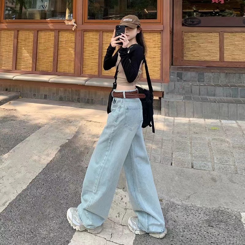 (后A) 高腰牛仔裤女2025宽松百牛仔长裤