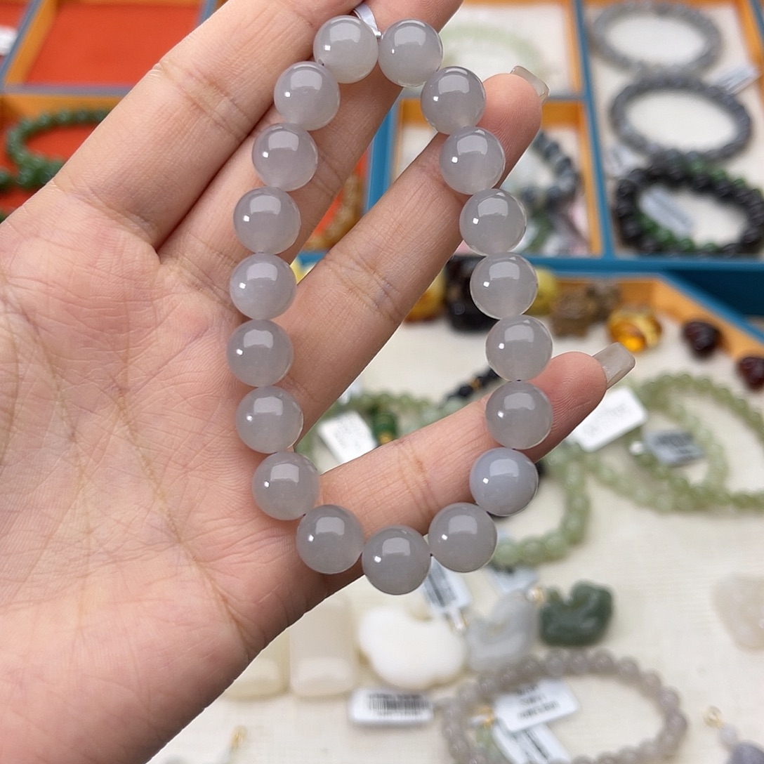 和田玉未镶嵌手链w18冰烟紫10mm