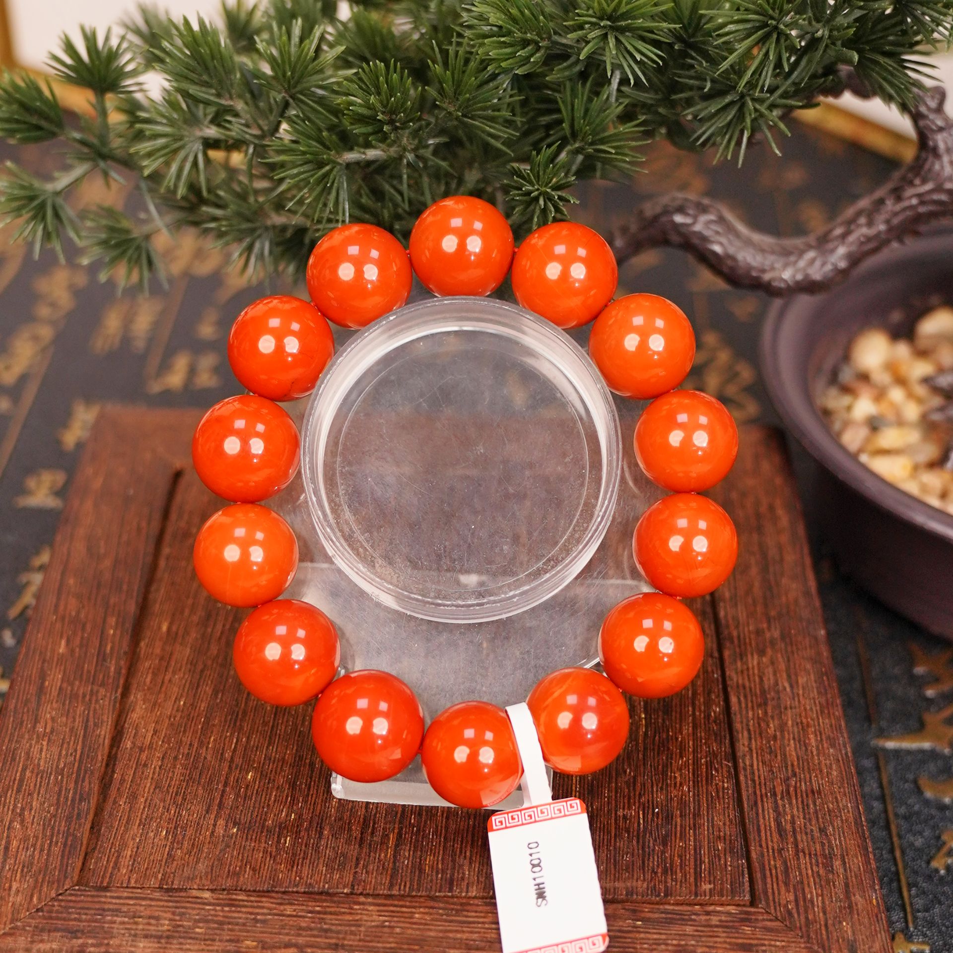 SNH10010南红 玛瑙 满色满肉大圆珠手串16-17mm