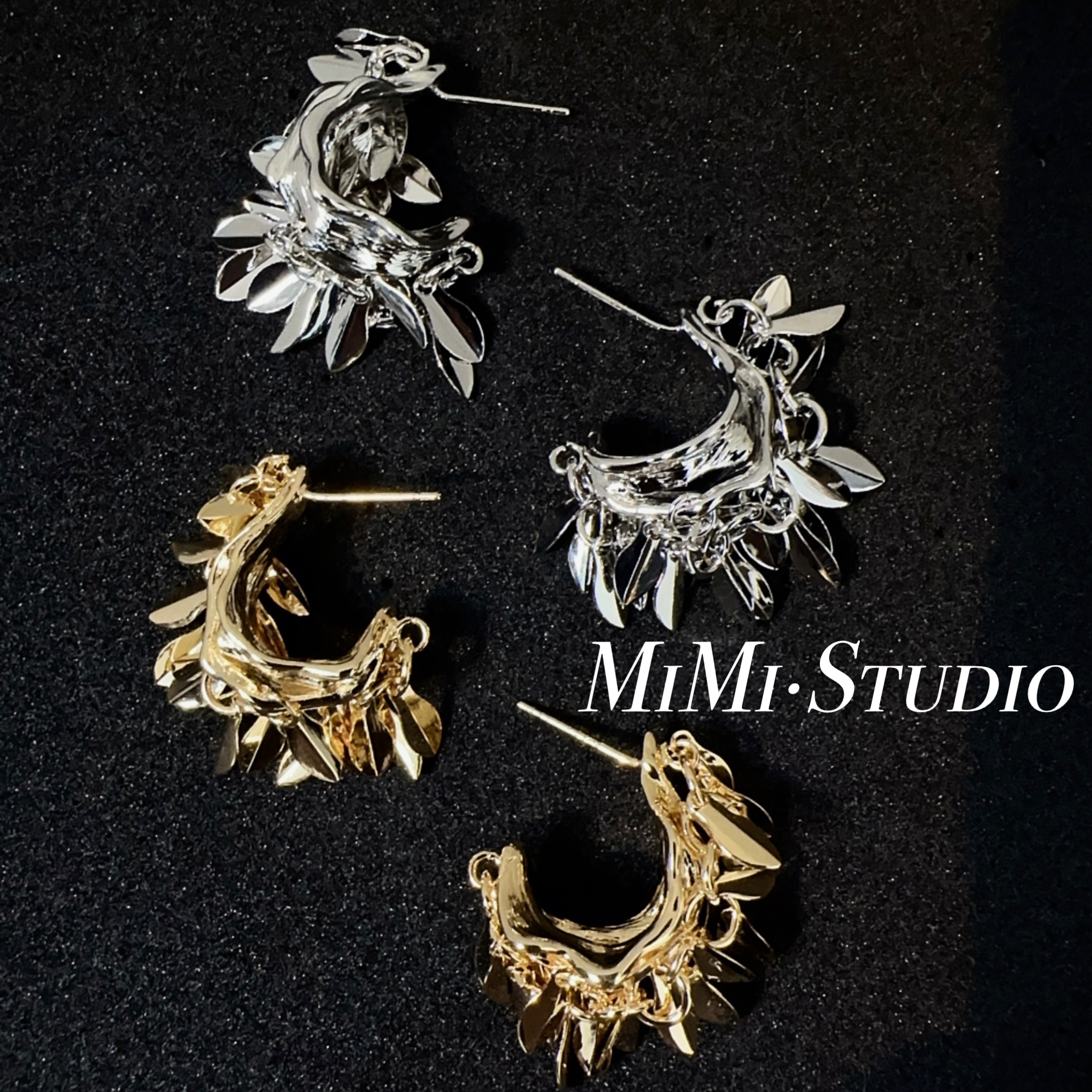 铜合金耳饰 铜合金耳饰 （树叶C圈）个性流苏耳钉手工设计感