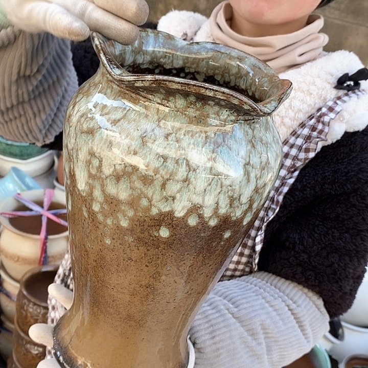 紫砂花盆瑕疵口17高30瑕疵