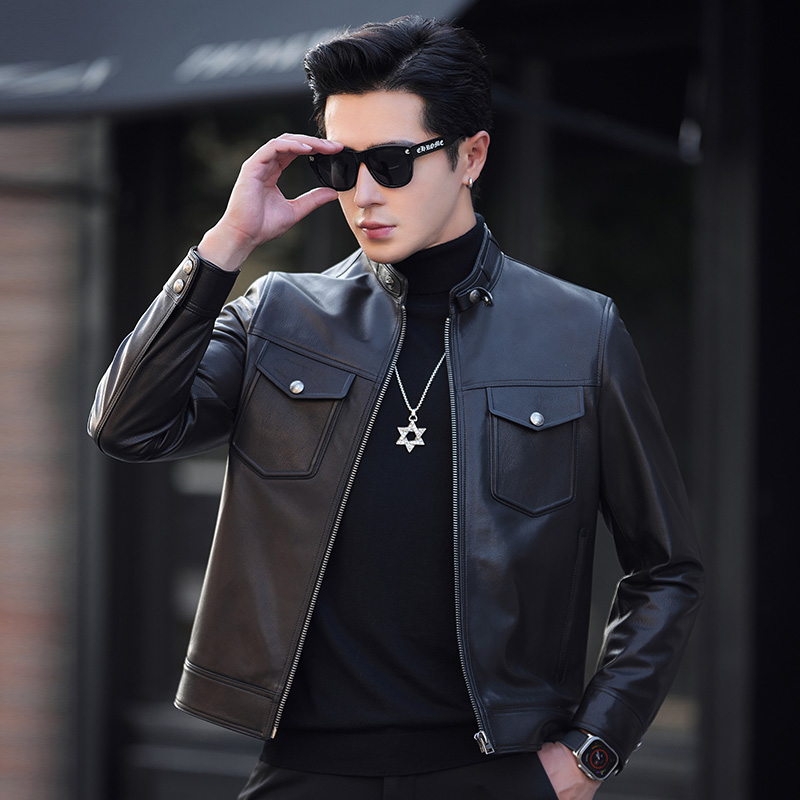 【休闲系列】新款春秋休闲时尚立领男士牛皮油蜡单皮外套DW23109