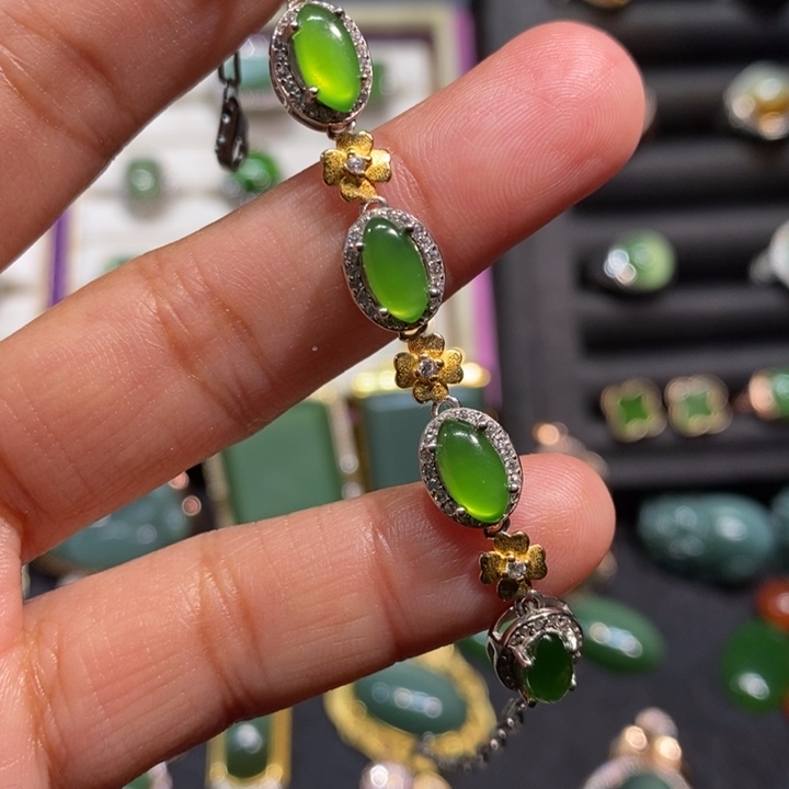 和田玉（碧玉）银S925镶嵌颈饰