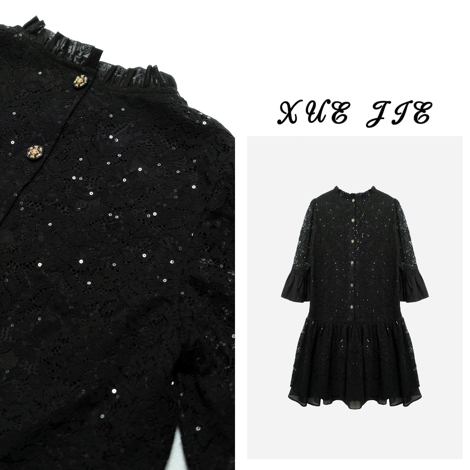 【雪姐奢感极光】-69198立领设计感法式轻奢名媛连衣裙