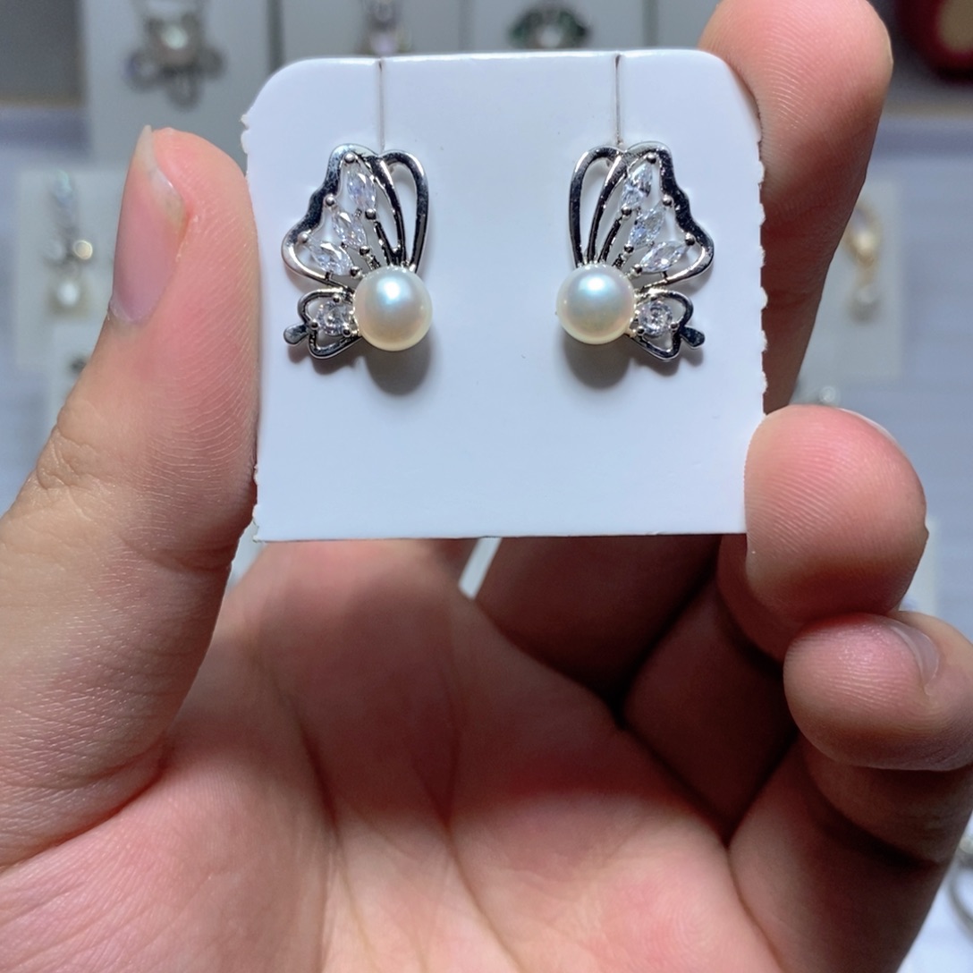 淡水珍珠耳饰银S925镶嵌