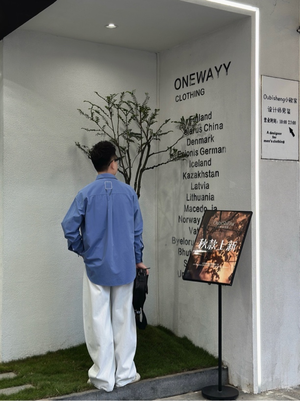 Oubisheng休闲挺括百搭长袖翻领刺绣衬衫外套宽松简约设计师