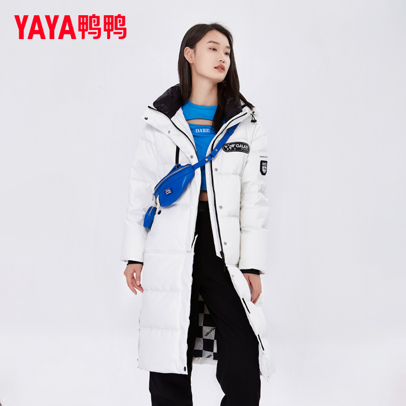 YAYA/鸭鸭中长款羽绒服女冬季保暖过膝连帽时尚休闲韩版潮流外套