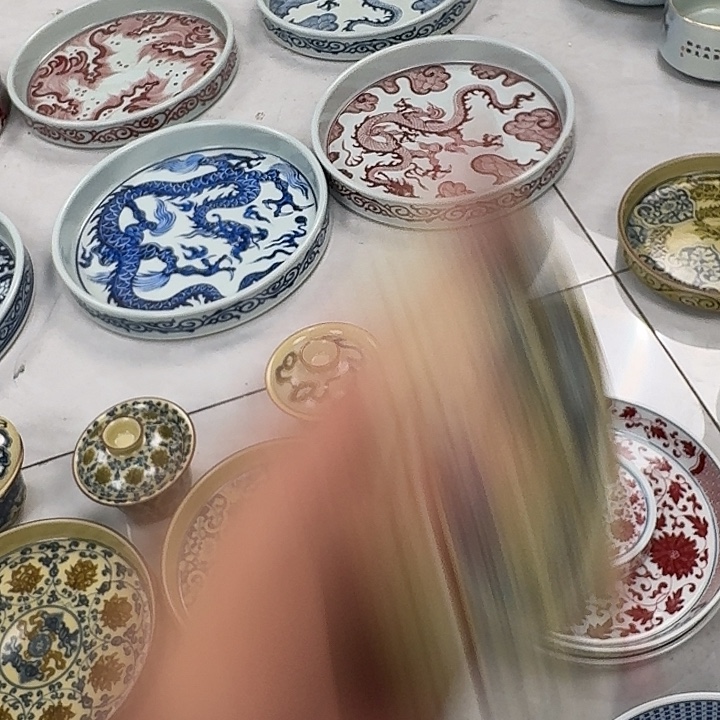 瓷片釉里金如意穿花龙杯垫景德镇