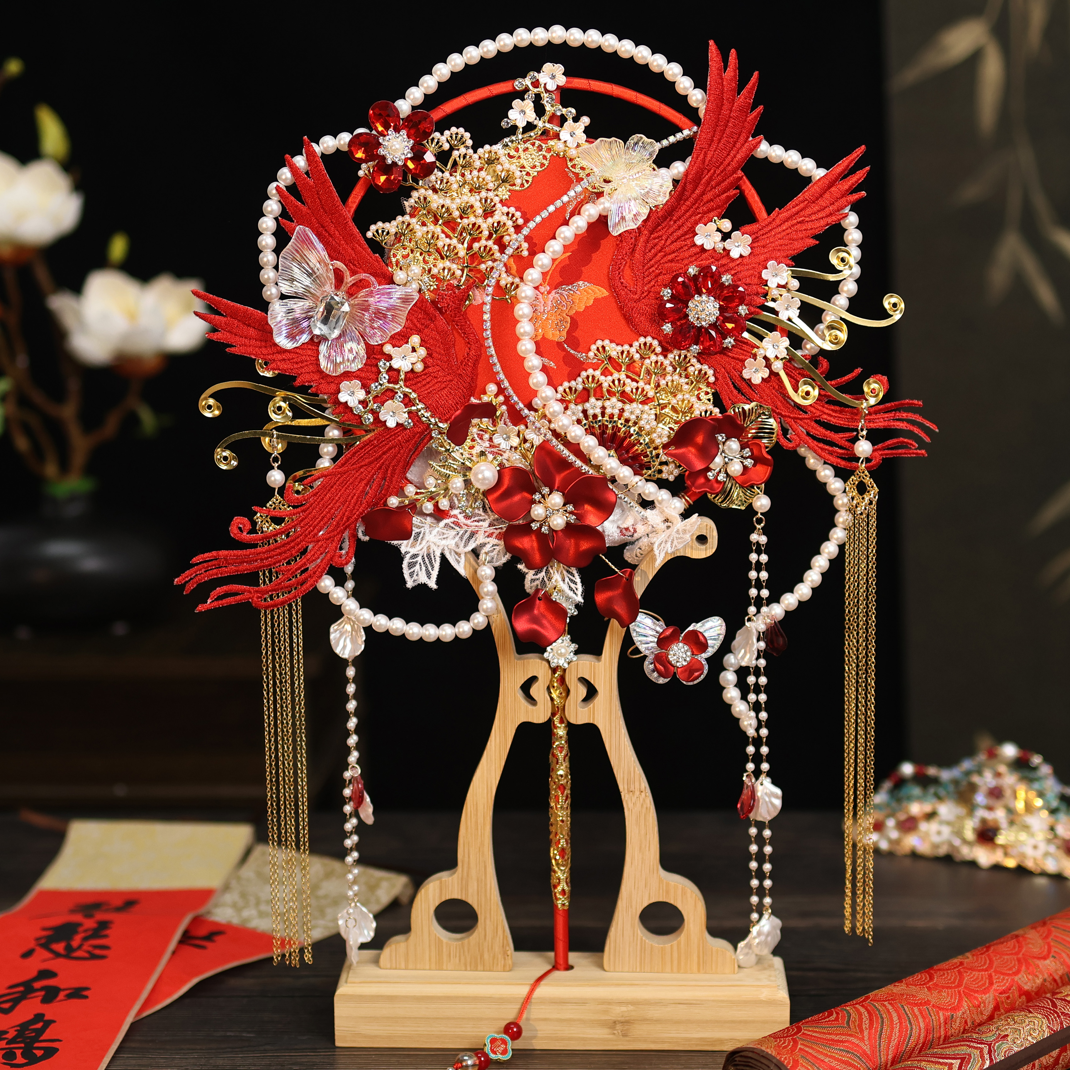 新娘结婚中式团扇闺蜜出嫁礼物搭秀禾拍照手工DIY材料包成品喜扇